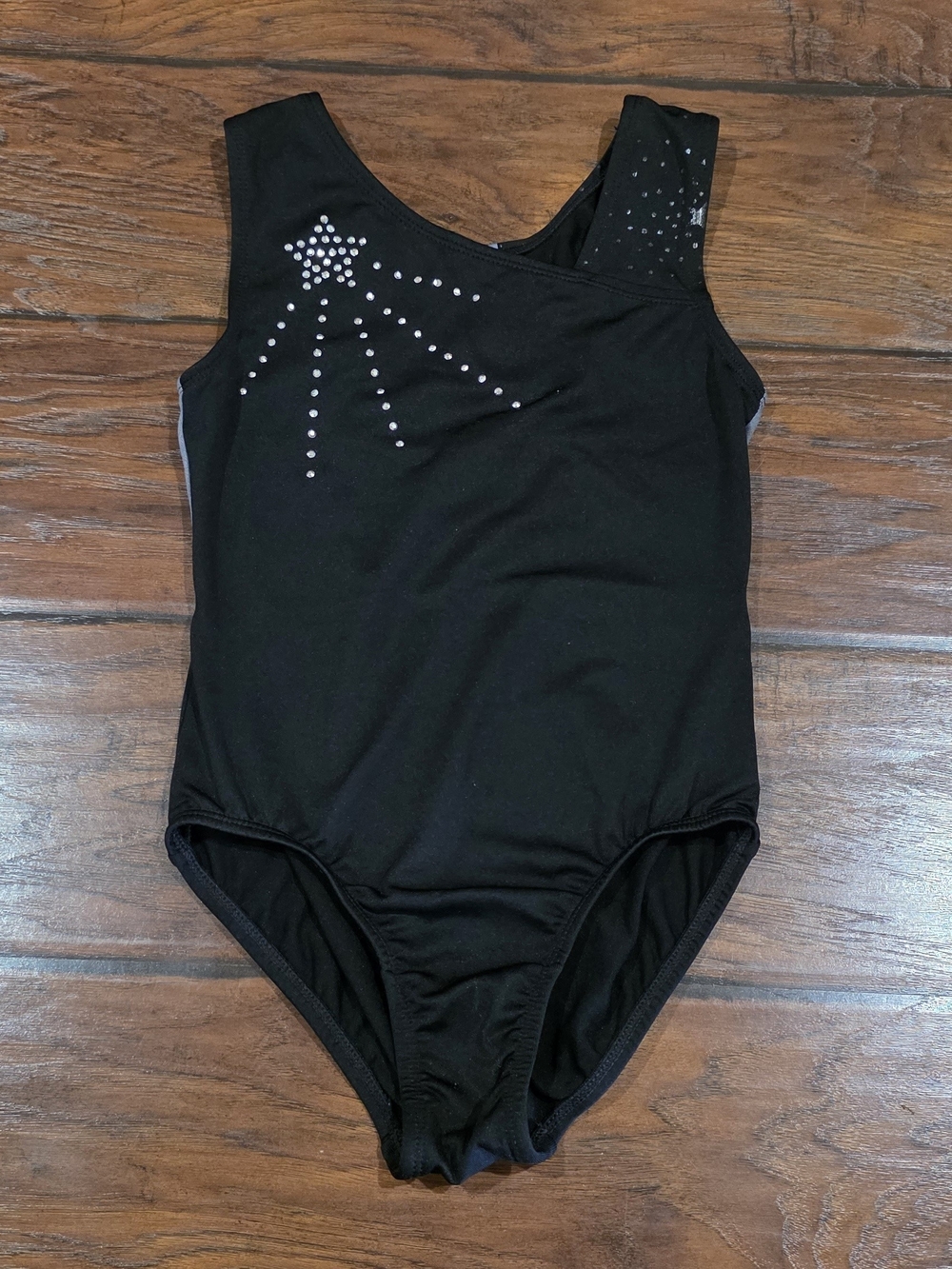 More Than Magic Black Girls' One-Shoulder Leotard with Silver Rhinestones